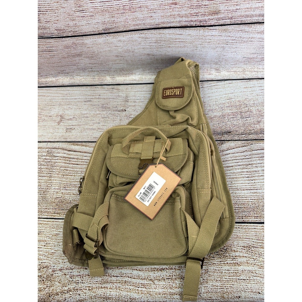Eurosport Urban Sling Canvas Crossbody Backpack Bag Khaki New With Tags
